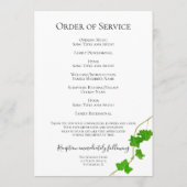 Groen Engels Ivy Vine Foliage Begrafenisdienst Programma (Achterkant)