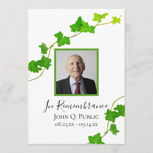 Groen Engels Ivy Vine Foliage Begrafenisdienst Programma (Voorkant)