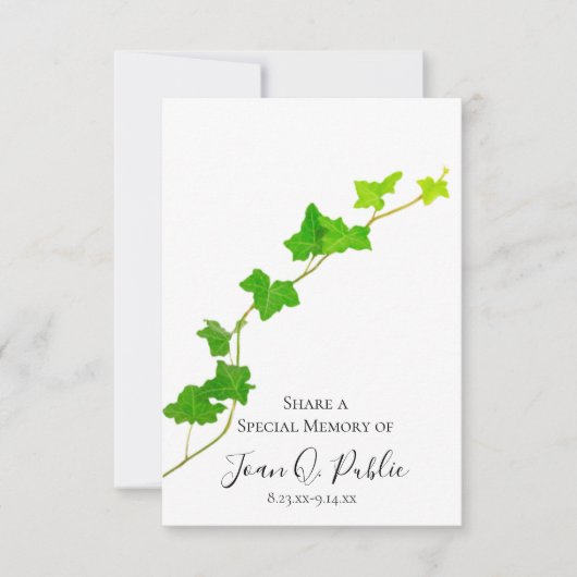 Groen Engels Ivy Vine Share Memory begrafenis Notitiekaartje (Voorkant)