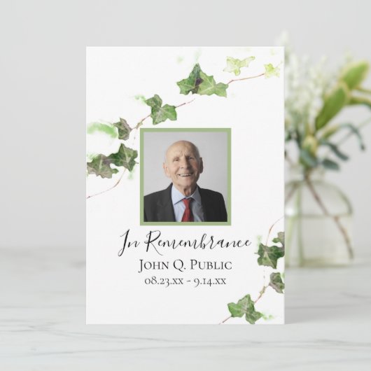 Groen Engels Ivy Vine Waterverf Begrafenisdienst Programma (Staand voorkant)