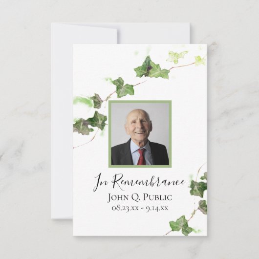 Groen Engels Ivy Vine Waterverf Begrafenissympathi Bedankkaart (Voorkant)