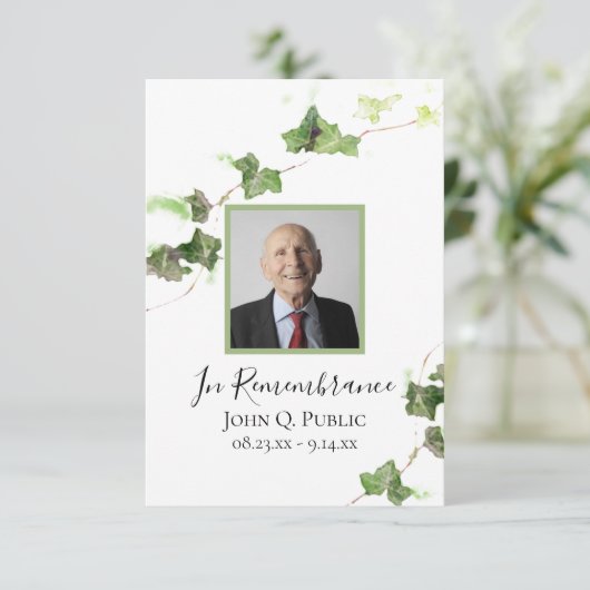 Groen Engels Ivy Vine Waterverf Begrafenissympathi Bedankkaart (Staand voorkant)