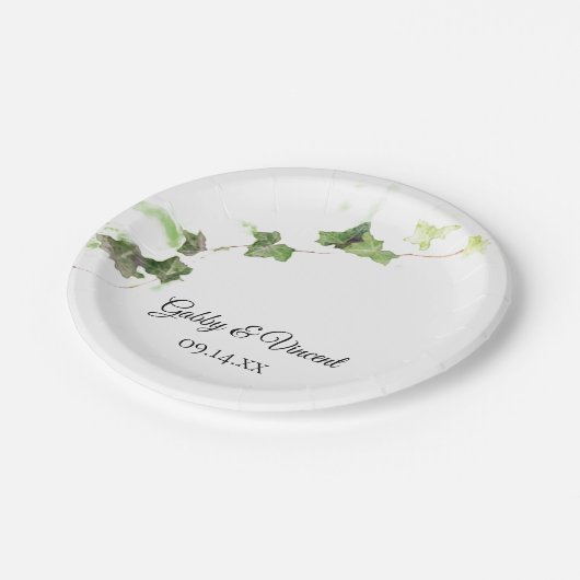 Groen Engels Ivy Vine Waterverf Wedding Papieren Bordje (Gekanteld)