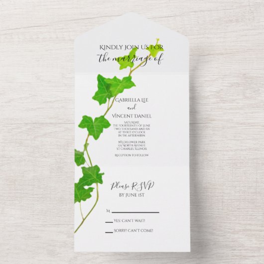 Groen Engels Ivy Vine Wedding All In One Uitnodiging (Binnen)