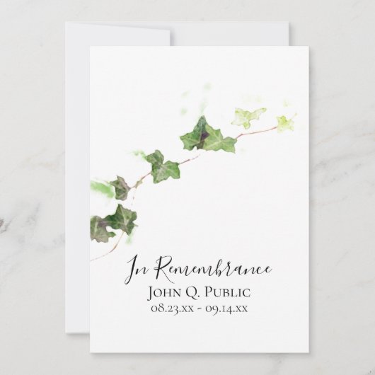 Groen Engels Ivy Waterverf Death Jubileum Kaart (Voorkant)