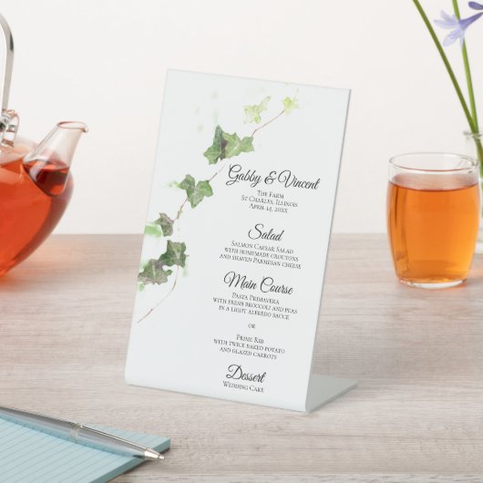 Groen Engels Ivy Waterverf Wedding Menu Reclamebord Met Voetstuk (Insitu)
