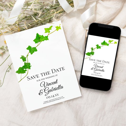 Groen Engels Ivy Wedding Save the Date