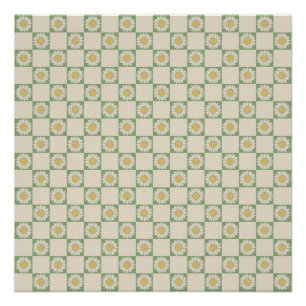 Groen Esthetisch geruit Zonnebloem Y2K Patroon Perfect Poster