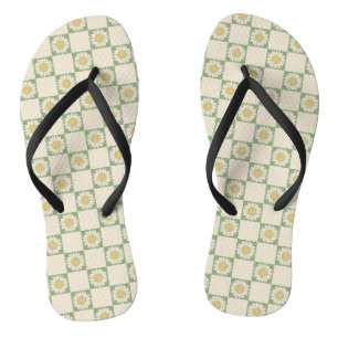 Groen Esthetisch geruit Zonnebloem Y2K Patroon Teenslippers