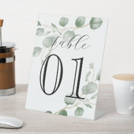 groen, eucalyptus, aangepaste nummer, bruiloft, ca reclamebord met voetstuk