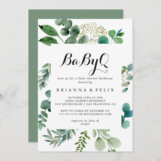 groen eucalyptus babyQ Baby shower barbecue Kaart (Voorkant / Achterkant)