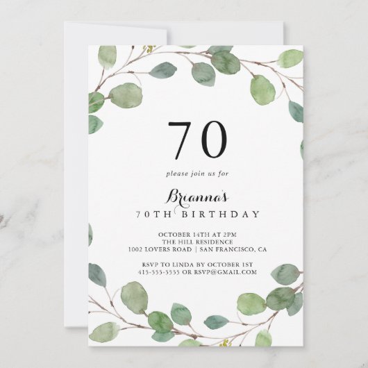 Groen Eucalyptus Bladgroen 70e Verjaardagsfeest Kaart (Voorkant)