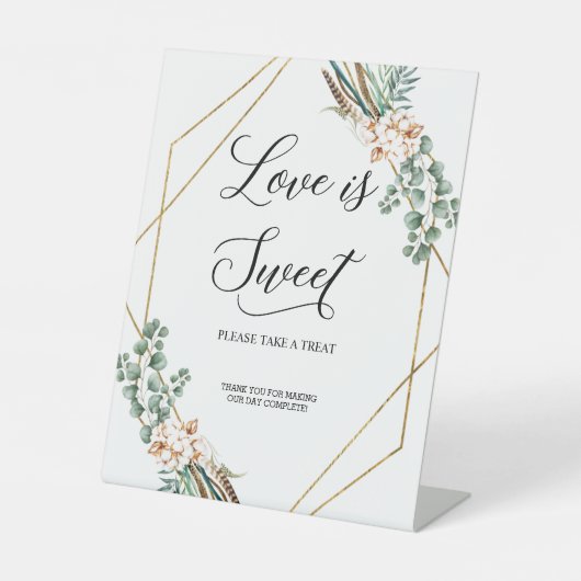 Groen Eucalyptus Boho laat liefde is zoet Reclamebord Met Voetstuk (Voorkant)