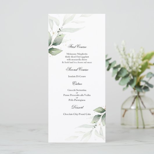 Groen Eucalyptus Bruiloft Menu Sjabloon (Staand voorkant)