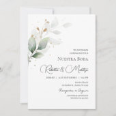 Groen Eucalyptus Bruiloft uitnodigen in het Spaans Kaart (Voorkant)