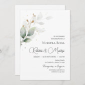 Groen Eucalyptus Bruiloft uitnodigen in het Spaans Kaart (Voorkant / Achterkant)