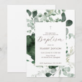 Groen Eucalyptus Doopsel Uitnodiging (Voorkant / Achterkant)