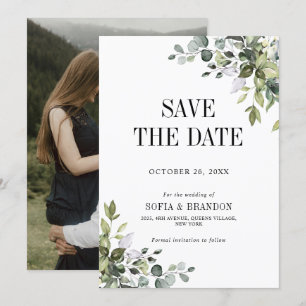 Groen Eucalyptus Emerald Rustieke Trouwfoto Save The Date