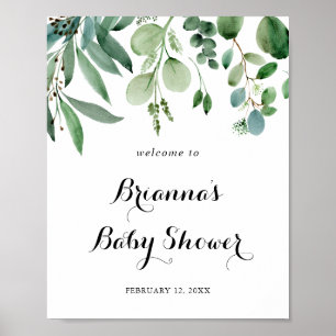 Groen Eucalyptus Foliage Baby shower Welkom Poster