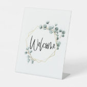 Groen Eucalyptus Gold Lijst Mini Welkom Reclamebord Met Voetstuk (Voorkant)