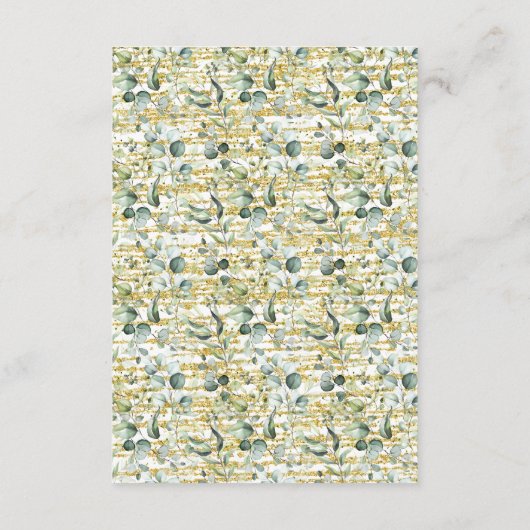 Groen Eucalyptus Goud Glitter Bruiloft Details Informatiekaartje (Achterkant)