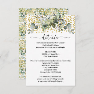 Groen Eucalyptus Goud Glitter Bruiloft Details Informatiekaartje