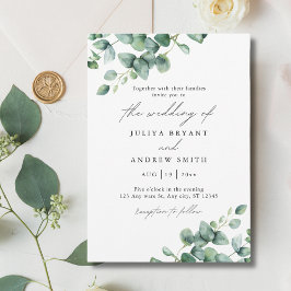 Groen Eucalyptus in wit script bruiloft Kaart