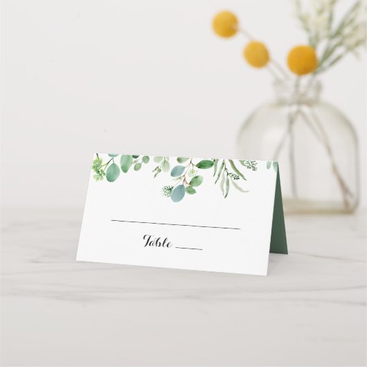 groen eucalyptus kalligrafie bruiloft plaats kaart (Voorkant)