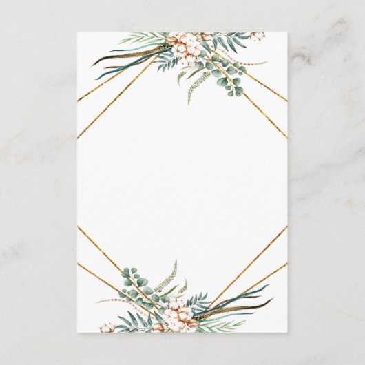 groen eucalyptus katoen glitter bruiloft details informatiekaartje (Achterkant)