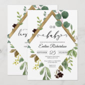 Groen eucalyptus nad goud folie moderne baby kaart (Voorkant / Achterkant)