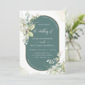 Groen, Eucalyptus Oval Arch, Greenery Wedding Kaart (Staand voorkant)