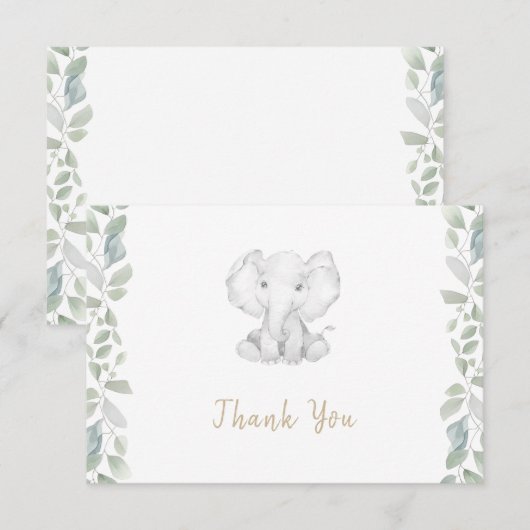 Groen Eucalyptus Schattige Olifant Baby shower Bedankkaart (Voorkant / Achterkant)