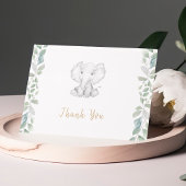 Groen Eucalyptus Schattige Olifant Baby shower Bedankkaart