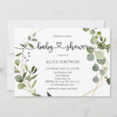 groen eucalyptus script hart Baby shower Kaart (Voorkant)