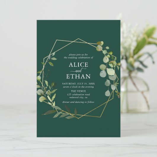 groen eucalyptus script smaragd groen kaart (Staand voorkant)
