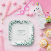 Groen Eucalyptus Square Frameborder bruiloft Papieren Bordje (Feest)