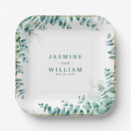 Groen Eucalyptus Square Frameborder bruiloft Papieren Bordje