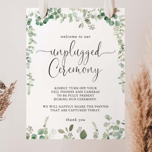 Groen Eucalyptus Unplugged Ceremony Sign. Poster