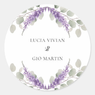 Groen Eucalyptus Violet Lavendel Huwelijk Ronde Sticker