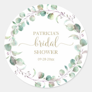 Groen Eucalyptus Waterverf Bruidsdouche Klasse Ronde Sticker