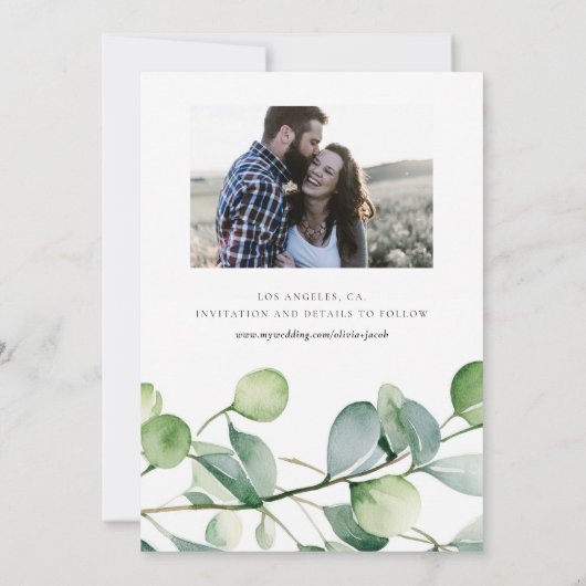 Groen Eucalyptus Waterverf Save The Date (Achterkant)