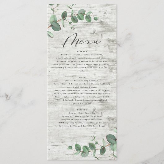 groen eucalyptus white wood elegant trouwmenu menu (Voorkant)