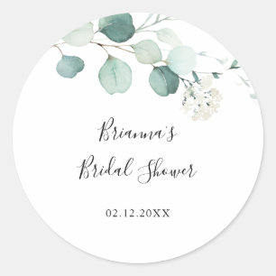 Groen Eucalyptusblad Bruiloftsshower Favoriet Ronde Sticker