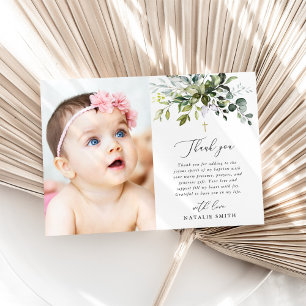 Groen, Eucalyptusbladeren, Boho, Doop Bedankkaart