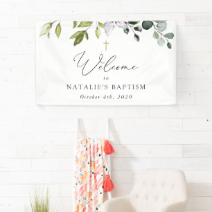 Groen, Eucalyptusbladeren, Boho, Doop Welkom Spandoek