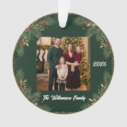 Groen Familie Foto Kerst Acryl Ornament