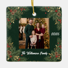 Groen Familie Foto Kerst Keramische Versiering Keramisch Ornament