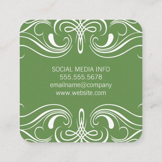 Groen fancy elementen vierkante visitekaartje (Achterkant)