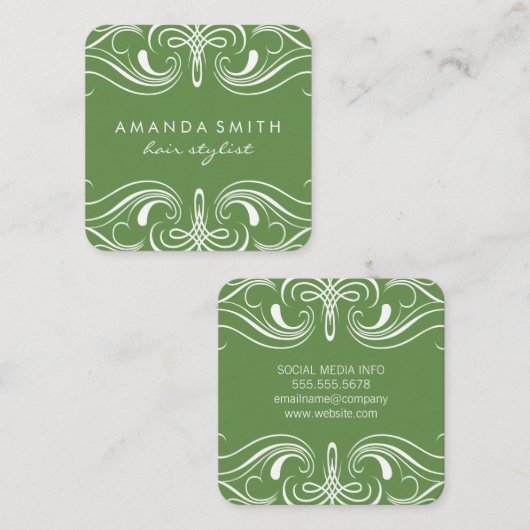 Groen fancy elementen vierkante visitekaartje (Voorkant / Achterkant)