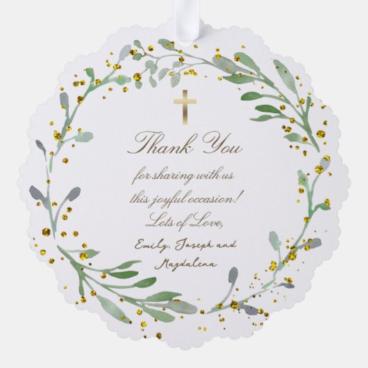 groen faux glitter Doop dank u Ornament Kaart (Achterkant)